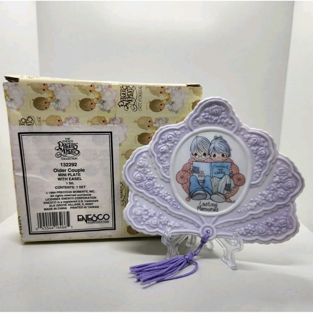 1994 Precious Moments Older Couple Mini Plate W/ Tassel Easel Enesco New In Box